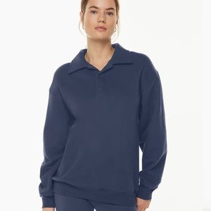 TNA cozy fleece boyfriend polo sweatshirt